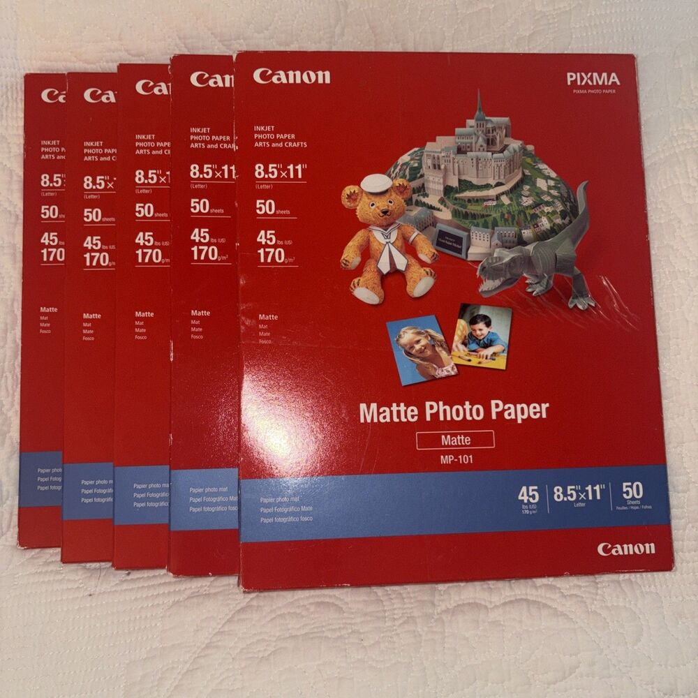 Canon Matte Photo Paper 8.5x11 PIXMA MP-101 45 LB New Package Sealed Set of 5